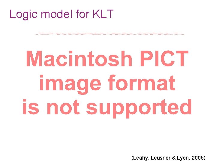 Logic model for KLT (Leahy, Leusner & Lyon, 2005) 