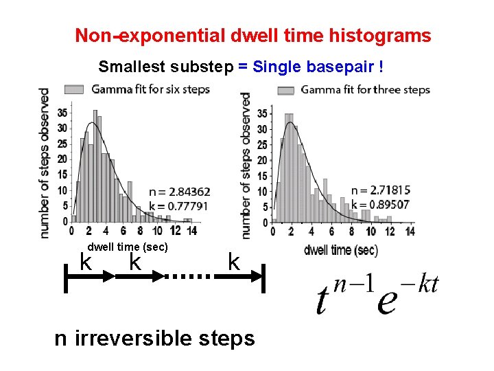 Non-exponential dwell time histograms Smallest substep = Single basepair ! dwell time (sec) k