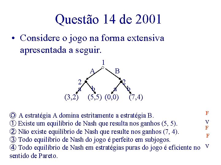 Questão 14 de 2001 • Considere o jogo na forma extensiva apresentada a seguir.