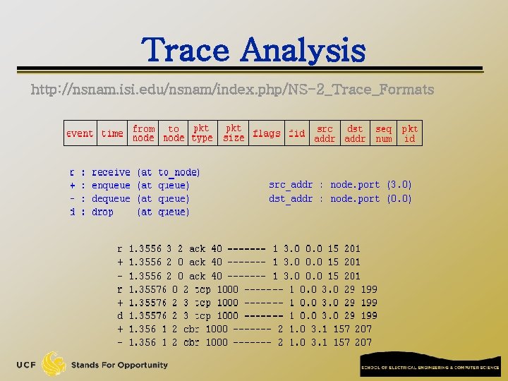 Trace Analysis http: //nsnam. isi. edu/nsnam/index. php/NS-2_Trace_Formats 