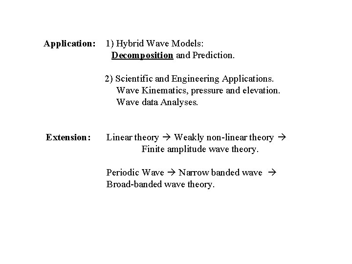  Application: 1) Hybrid Wave Models: Decomposition and Prediction. 2) Scientific and Engineering Applications.