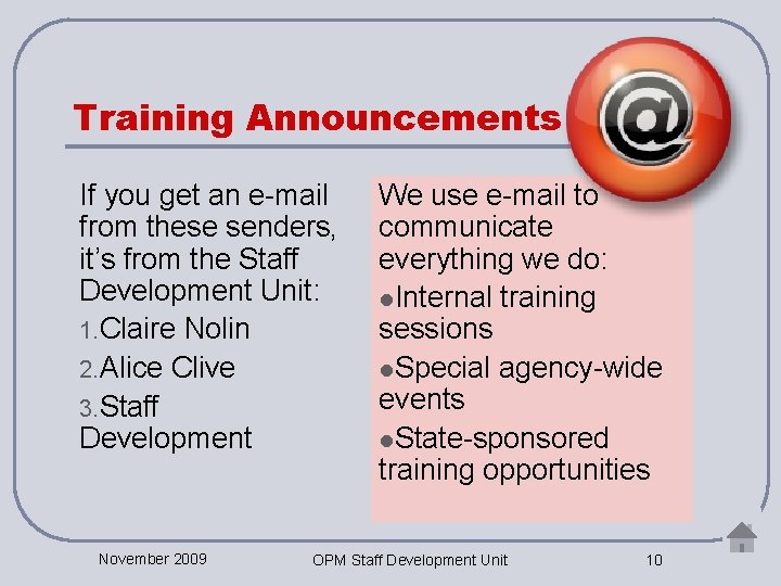 Organizational and Staff Development Unit Orientation for New