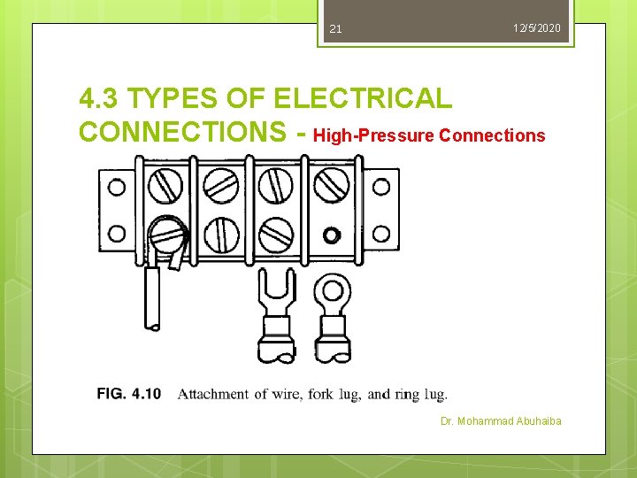 21 12/5/2020 4. 3 TYPES OF ELECTRICAL CONNECTIONS - High-Pressure Connections Dr. Mohammad Abuhaiba 21 12/5/2020 4. 3 TYPES OF ELECTRICAL CONNECTIONS - High-Pressure Connections Dr. Mohammad Abuhaiba
