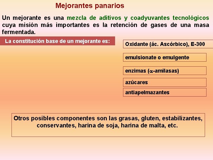 Mejorantes panarios Un mejorante es una mezcla de aditivos y coadyuvantes tecnológicos cuya misión Mejorantes panarios Un mejorante es una mezcla de aditivos y coadyuvantes tecnológicos cuya misión