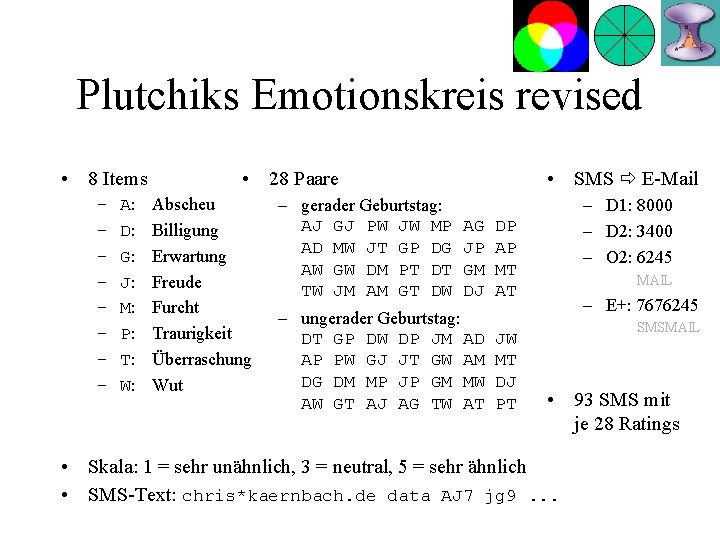 Plutchiks Emotionskreis revised • 8 Items – – – – A: D: G: J: