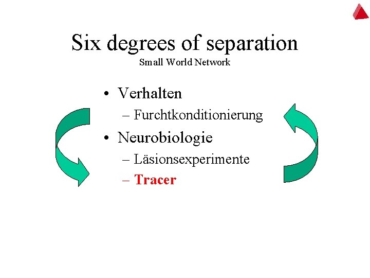 Six degrees of separation Small World Network • Verhalten – Furchtkonditionierung • Neurobiologie –