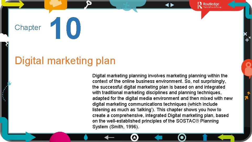 Chapter 10 Digital marketing planning involves marketing planning within the context of the online