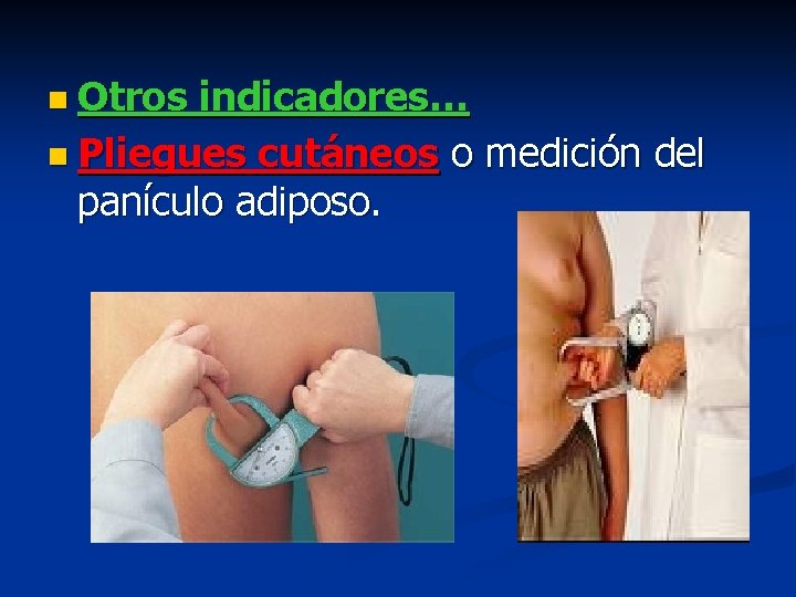 n Otros indicadores… n Pliegues cutáneos o medición del panículo adiposo. 