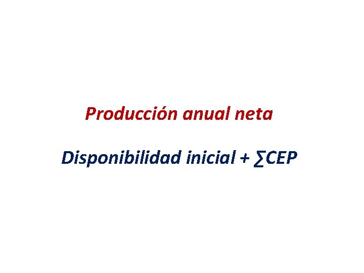 Producción anual neta Disponibilidad inicial + ∑CEP 