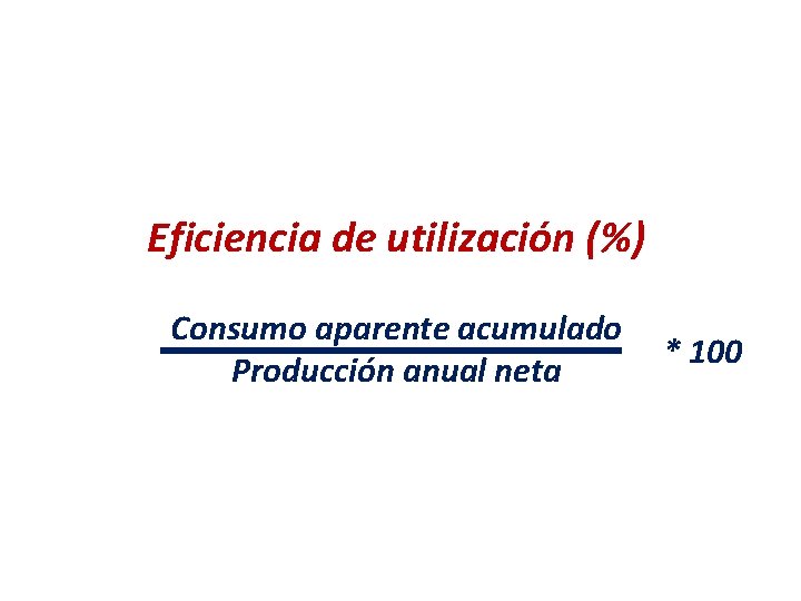 Eficiencia de utilización (%) Consumo aparente acumulado Producción anual neta * 100 