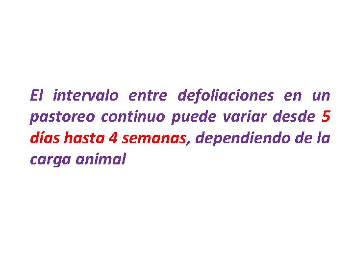 El intervalo entre defoliaciones en un pastoreo continuo puede variar desde 5 días hasta