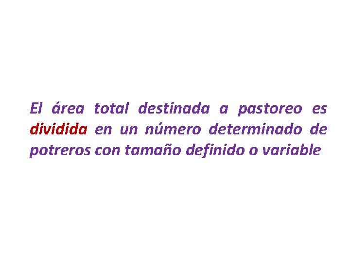 El área total destinada a pastoreo es dividida en un número determinado de potreros