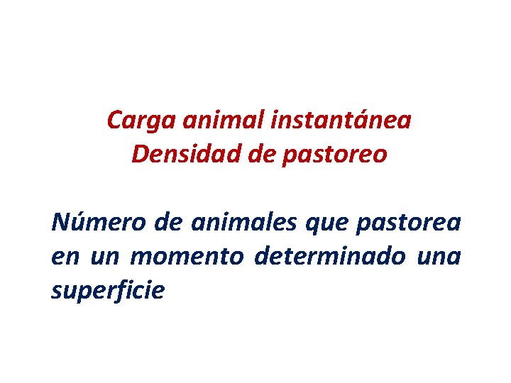 Carga animal instantánea Densidad de pastoreo Número de animales que pastorea en un momento