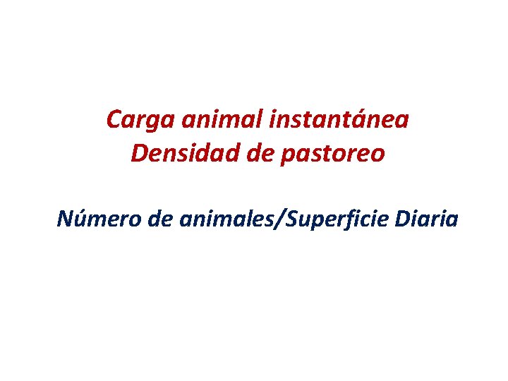 Carga animal instantánea Densidad de pastoreo Número de animales/Superficie Diaria 