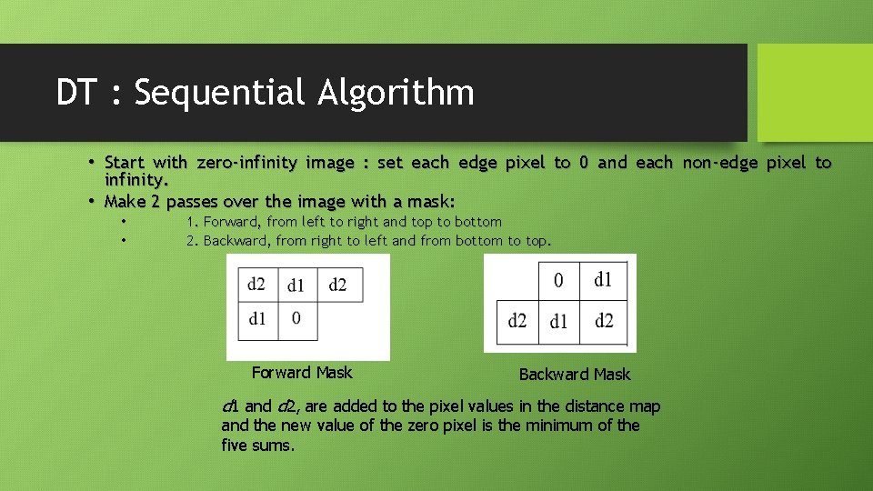 DT : Sequential Algorithm • Start with zero-infinity image : set each edge pixel DT : Sequential Algorithm • Start with zero-infinity image : set each edge pixel