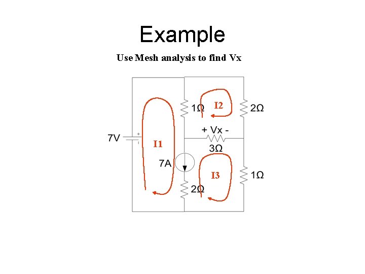 Example Use Mesh analysis to find Vx I 2 I 1 I 3 