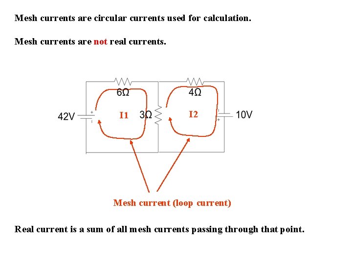 Mesh currents are circular currents used for calculation. Mesh currents are not real currents.