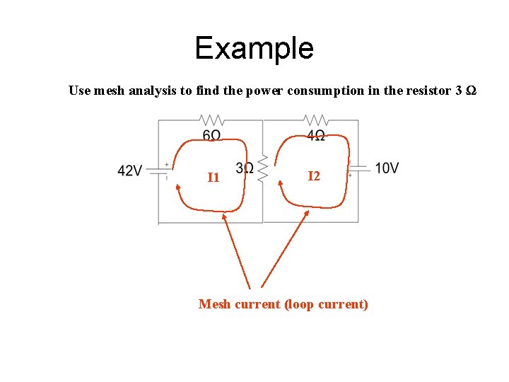 Example Use mesh analysis to find the power consumption in the resistor 3 Ω