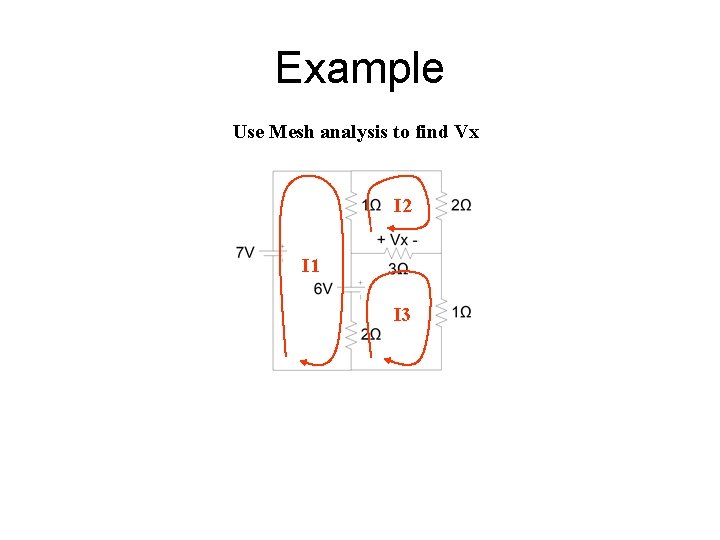 Example Use Mesh analysis to find Vx I 2 I 1 I 3 