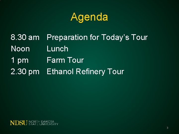 Agenda 8. 30 am Noon 1 pm 2. 30 pm Preparation for Today’s Tour