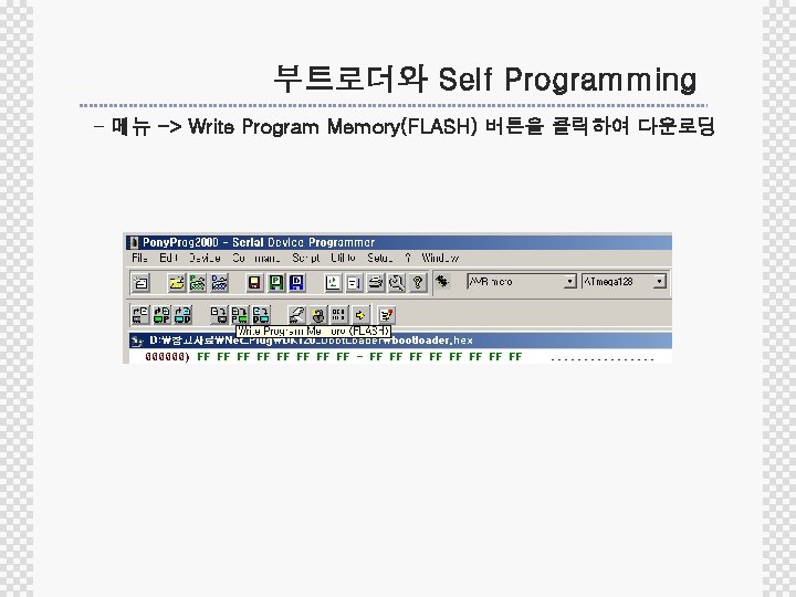 부트로더와 Self Programming - 메뉴 -> Write Program Memory(FLASH) 버튼을 클릭하여 다운로딩 