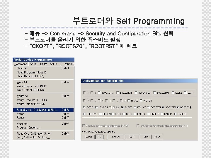 부트로더와 Self Programming - 메뉴 -> Command -> Security and Configuration Bits 선택 -