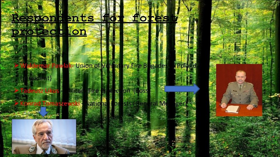 Respondents forest protection Ø Waldemar Pawlak- Union of Voluntary Fire Brigades of Poland (president)