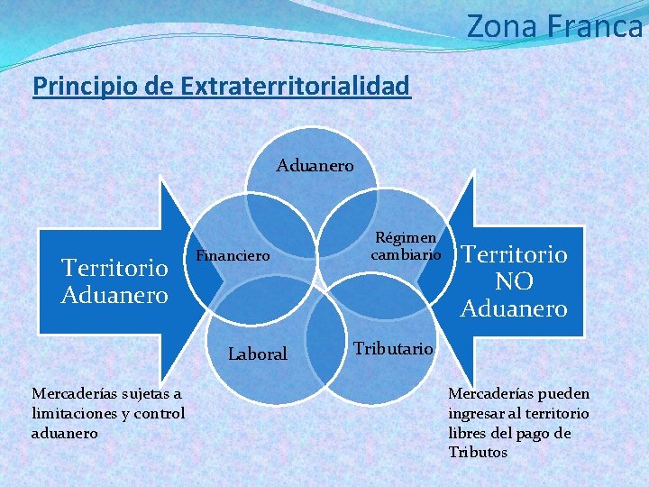 Zona Franca Principio de Extraterritorialidad Aduanero Territorio Aduanero Financiero Laboral Mercaderías sujetas a limitaciones