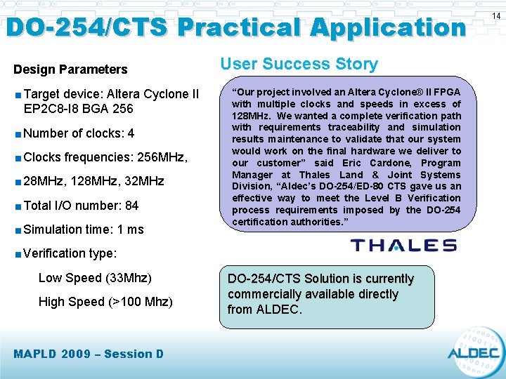 DO-254/CTS Practical Application Design Parameters <Target device: Altera Cyclone II EP 2 C 8 DO-254/CTS Practical Application Design Parameters <Target device: Altera Cyclone II EP 2 C 8