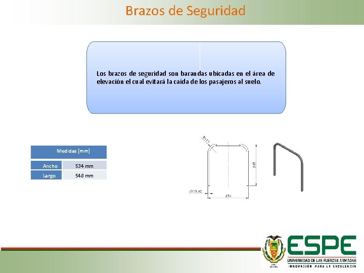 Brazos de Seguridad Los brazos de seguridad son barandas ubicadas en el área de