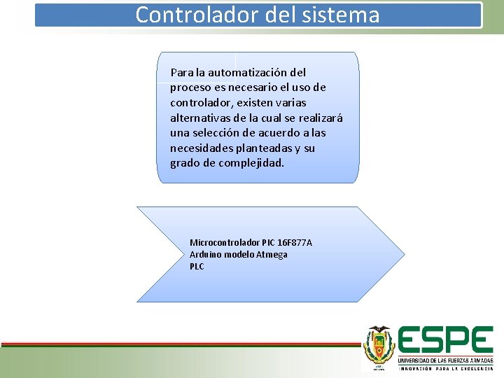 Controlador del sistema Para la automatización del proceso es necesario el uso de controlador,