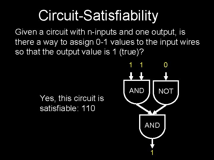 Circuit-Satisfiability Given a circuit with n-inputs and one output, is there a way to