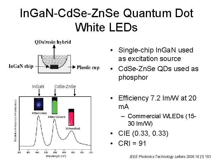 In. Ga. N-Cd. Se-Zn. Se Quantum Dot White LEDs • Single-chip In. Ga. N