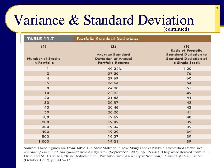 7 Variance & Standard Deviation (continued) 