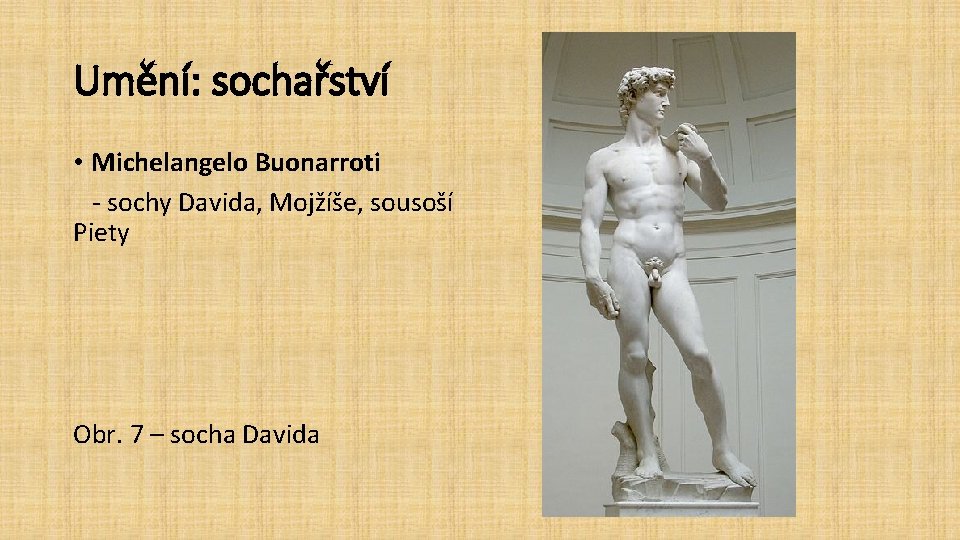 Umění: sochařství • Michelangelo Buonarroti - sochy Davida, Mojžíše, sousoší Piety Obr. 7 –