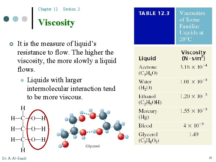 Chapter 12 Section 2 Viscosity ¢ It is the measure of liquid’s resistance to