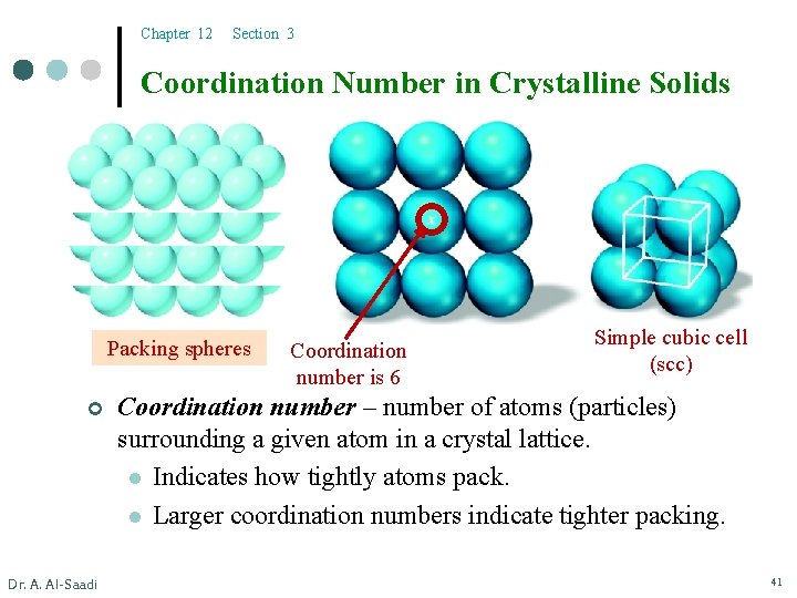 Chapter 12 Section 3 Coordination Number in Crystalline Solids Packing spheres ¢ Dr. A.