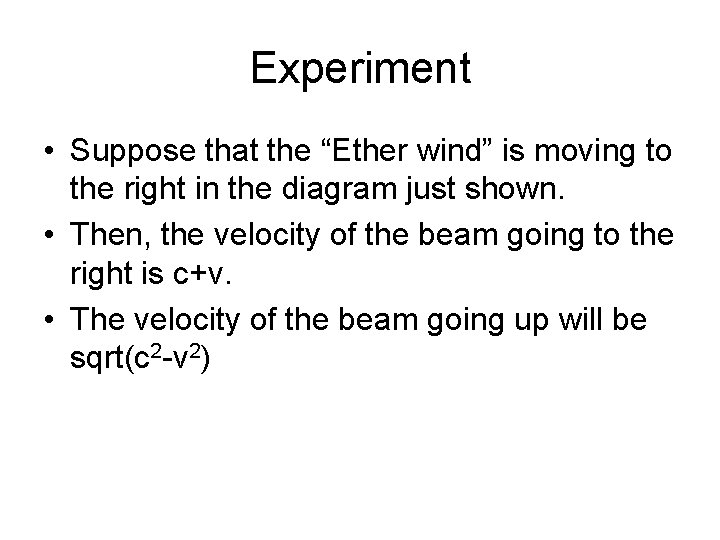 Experiment • Suppose that the “Ether wind” is moving to the right in the