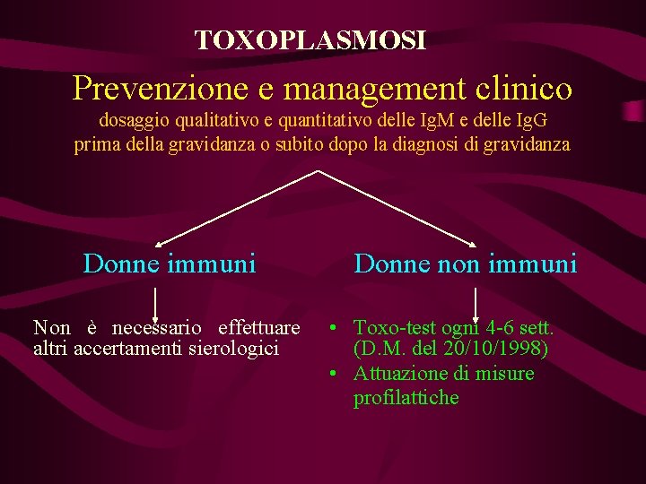 TOXOPLASMOSI Prevenzione e management clinico dosaggio qualitativo e quantitativo delle Ig. M e delle