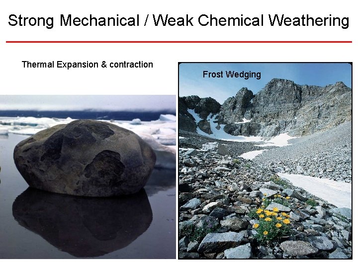 Strong Mechanical / Weak Chemical Weathering Thermal Expansion & contraction Frost Wedging 