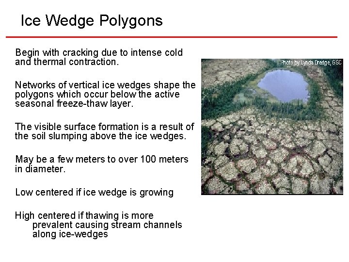 Ice Wedge Polygons Begin with cracking due to intense cold and thermal contraction. Networks