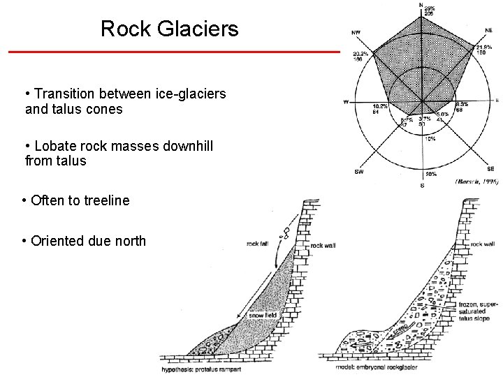 Rock Glaciers • Transition between ice-glaciers and talus cones • Lobate rock masses downhill