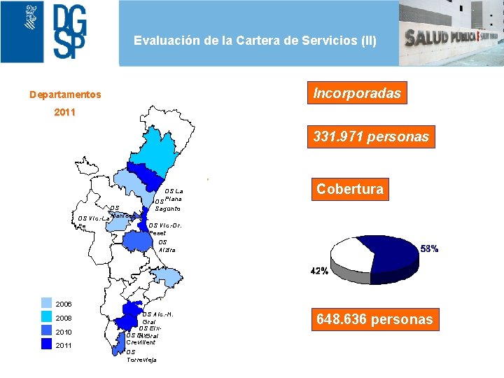 Evaluación de la Cartera de Servicios (II) Incorporadas Departamentos 2011 331. 971 personas DS