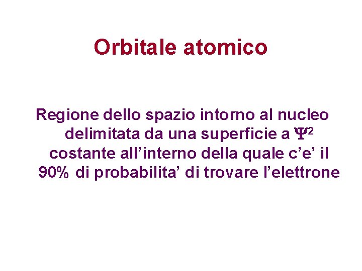 Orbitale atomico Regione dello spazio intorno al nucleo delimitata da una superficie a 2