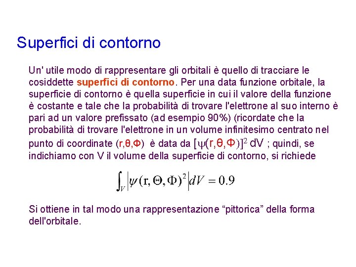 Superfici di contorno Un' utile modo di rappresentare gli orbitali è quello di tracciare