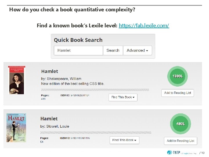 How do you check a book quantitative complexity? Find a known book’s Lexile level: