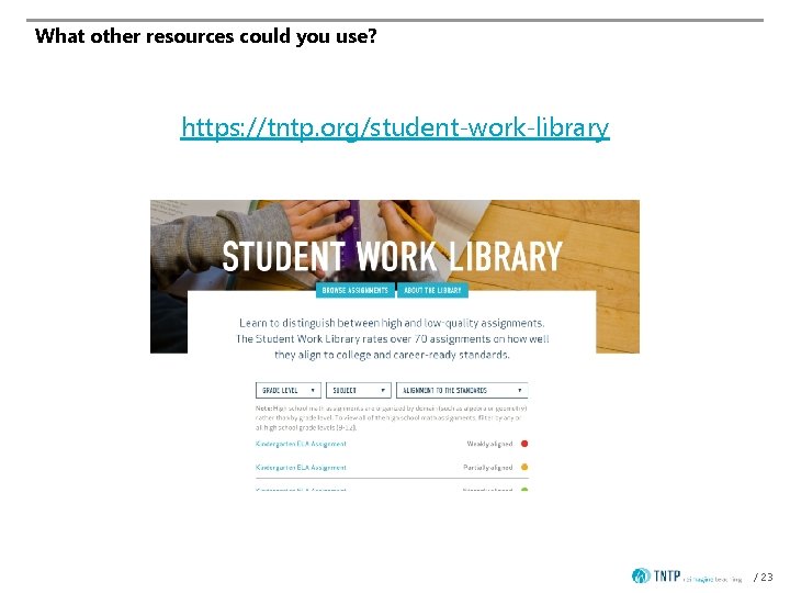 What other resources could you use? https: //tntp. org/student-work-library / 23 