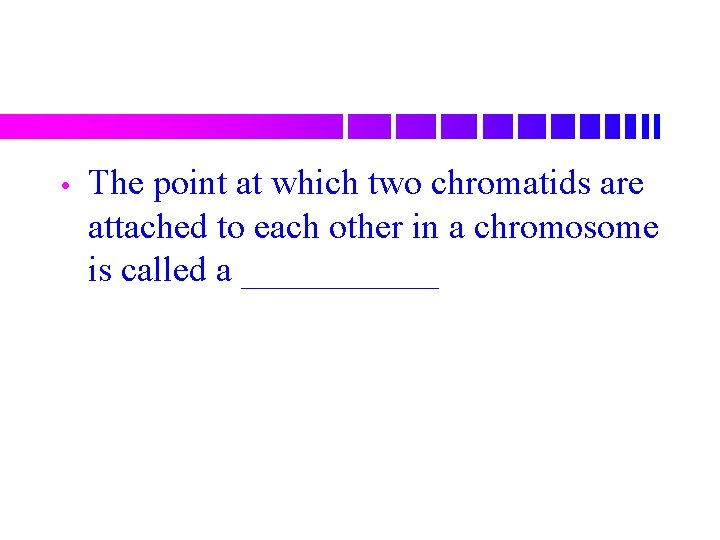  • The point at which two chromatids are attached to each other in