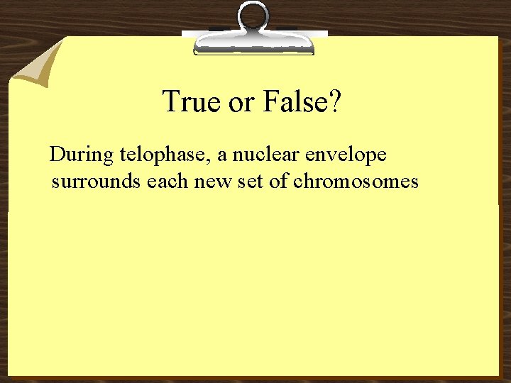 True or False? During telophase, a nuclear envelope surrounds each new set of chromosomes