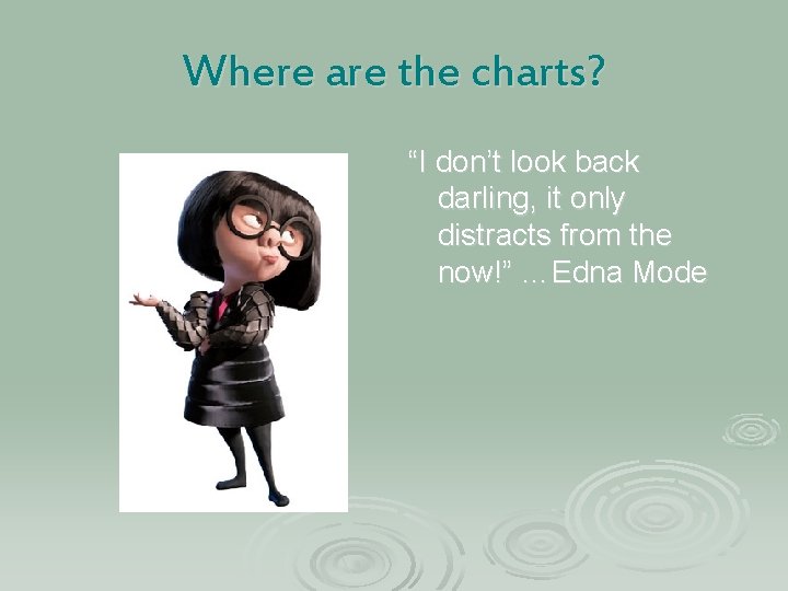Where are the charts? “I don’t look back darling, it only distracts from the